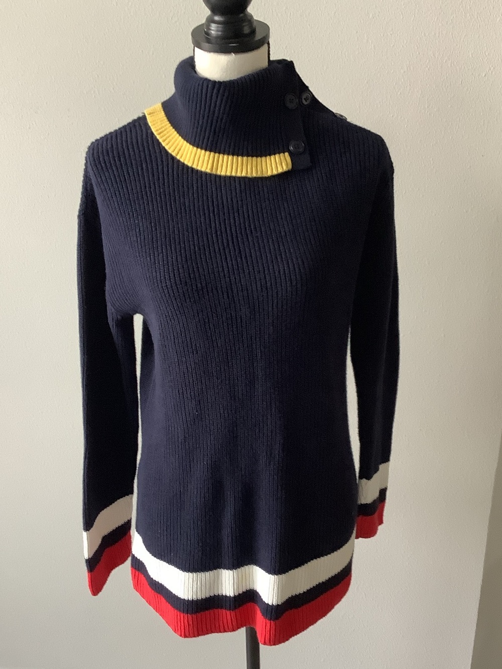 Talbots Navy Colorblock Mock Neck Tunic Sweater Size M